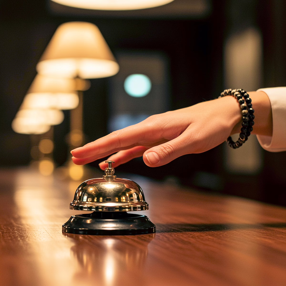 Image showing a hand about to ring a hotel reception bell