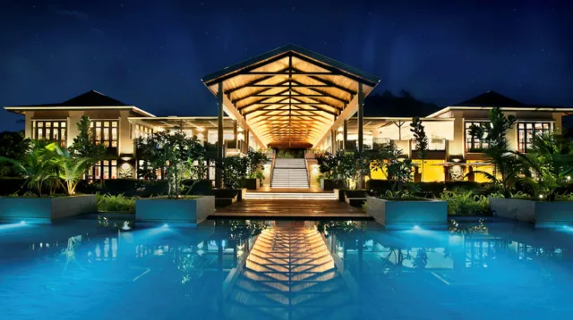Nighttime image of the Kempinski Seychelles Resort